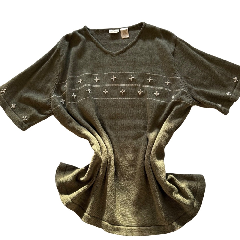 Vintage Olive Green Embroidered Sweater